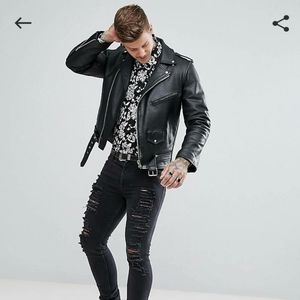 Small men's Reclaimed Vintage Leather Biker Jacket